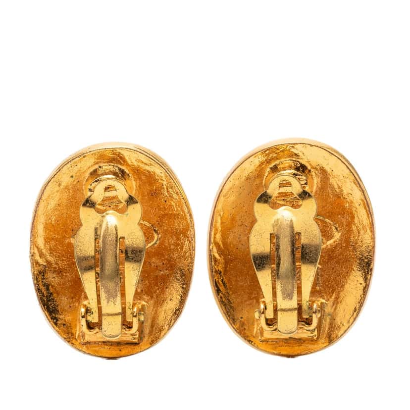 Chanel CC Gold Plated Logo Oval Clip On Earrings Gold Metal Very good condition - Back View