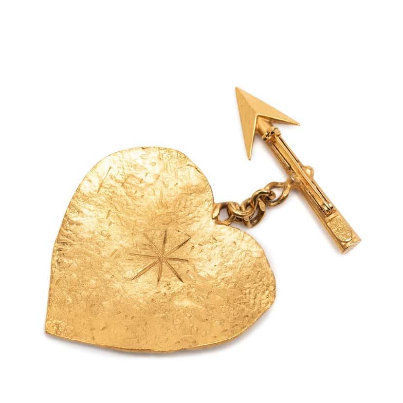 Chanel Gold Plated Cambon Paris Arrow Heart Swing Brooch Gold Metal Very good condition - Back View