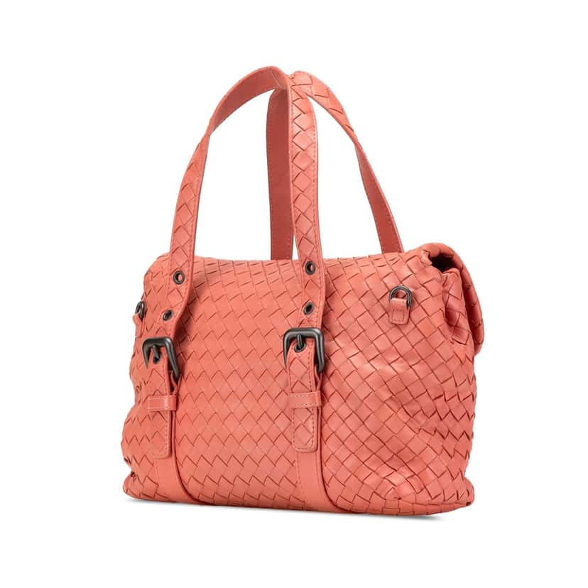 Bottega Veneta Leather Intrecciato Flap Satchel Orange Leather Very good condition - Back View