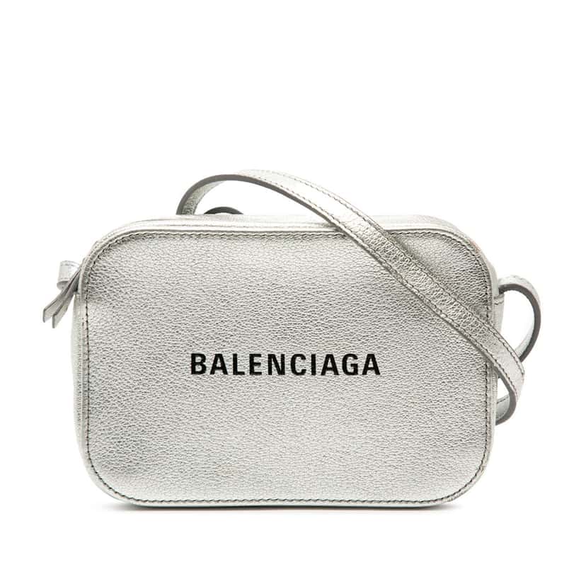 Balenciaga XS Metallic Leather Everyday Camera Bag Silver Leather Very good condition - Front View