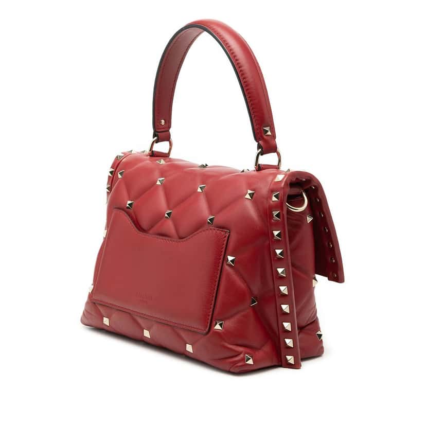 Valentino Medium Lambskin Candystud Top Handle Satchel Red Leather Very good condition - Back View