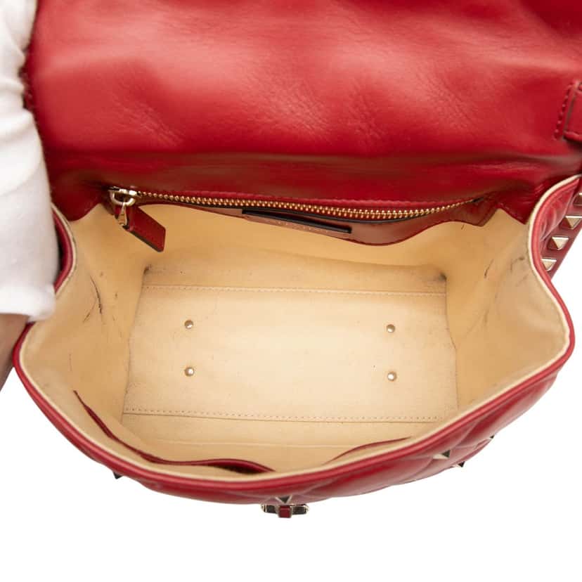Valentino Medium Lambskin Candystud Top Handle Satchel Red Leather Very good condition - Model View