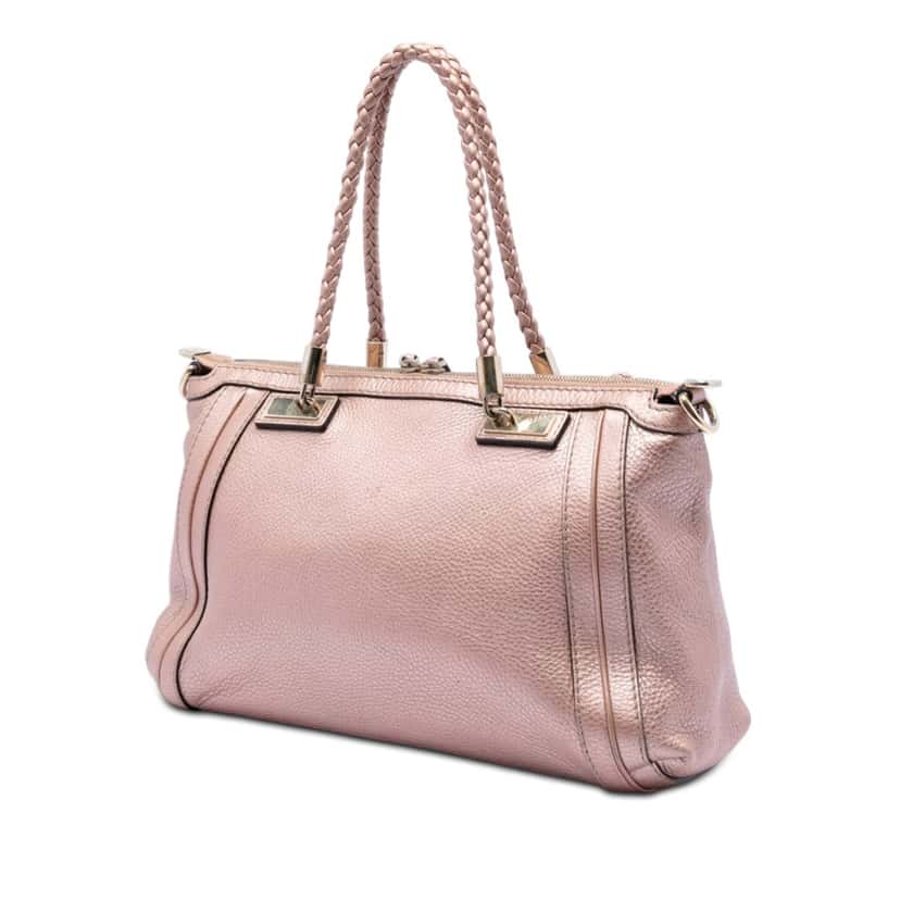 Gucci Metallic Pebbled Calfskin Bella Satchel Pink Leather Very good condition - Back View