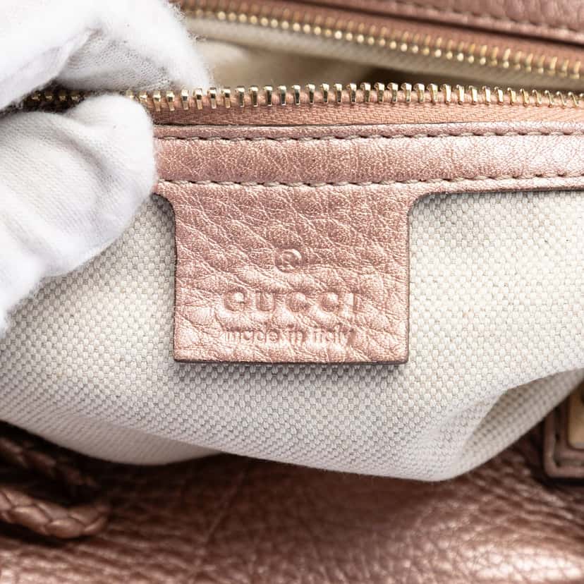 Gucci Metallic Pebbled Calfskin Bella Satchel Pink Leather Very good condition - Box View