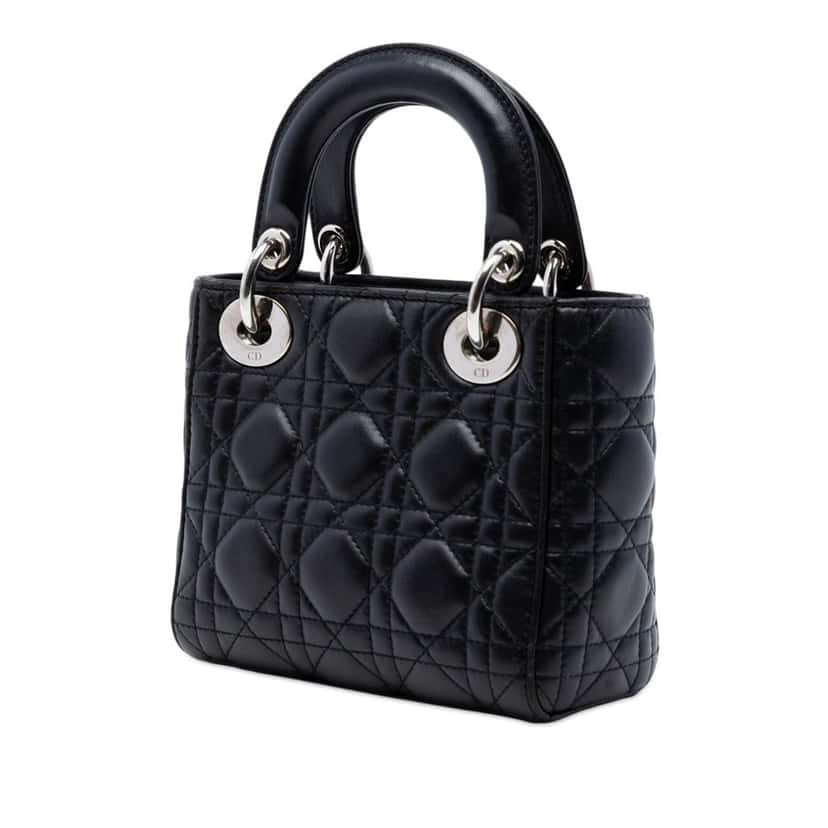 Dior Mini Lambskin Cannage Lady Dior Black Leather Very good condition - Back View