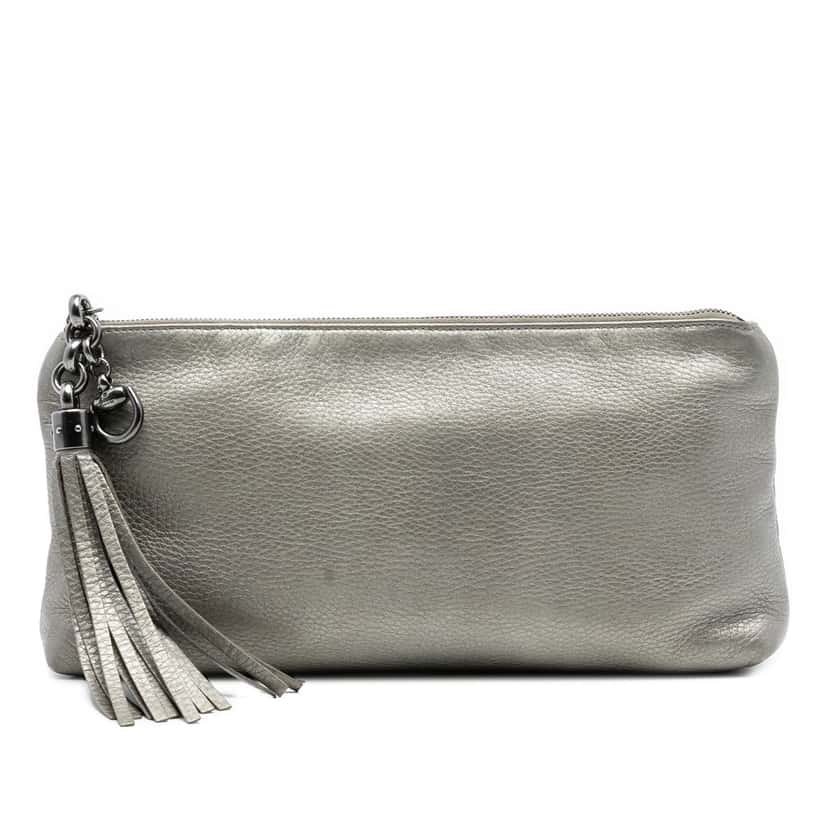 Gucci Metallic Leather Sienna Tassel Clutch Gold Leather Very good condition - Front View