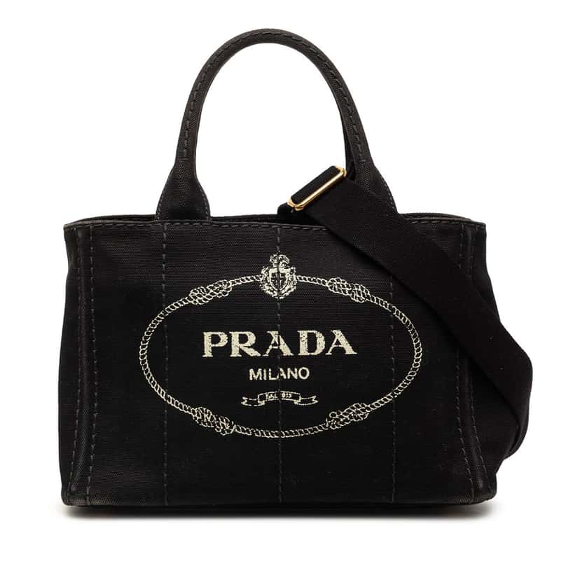 Prada Small Canvas Canapa Logo Satchel Black Very good condition - Front View