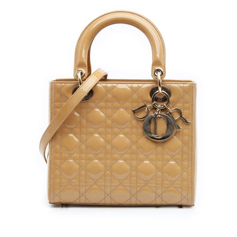 Dior Medium Patent Cannage Lady Dior Brown Leather Very good condition - Front View