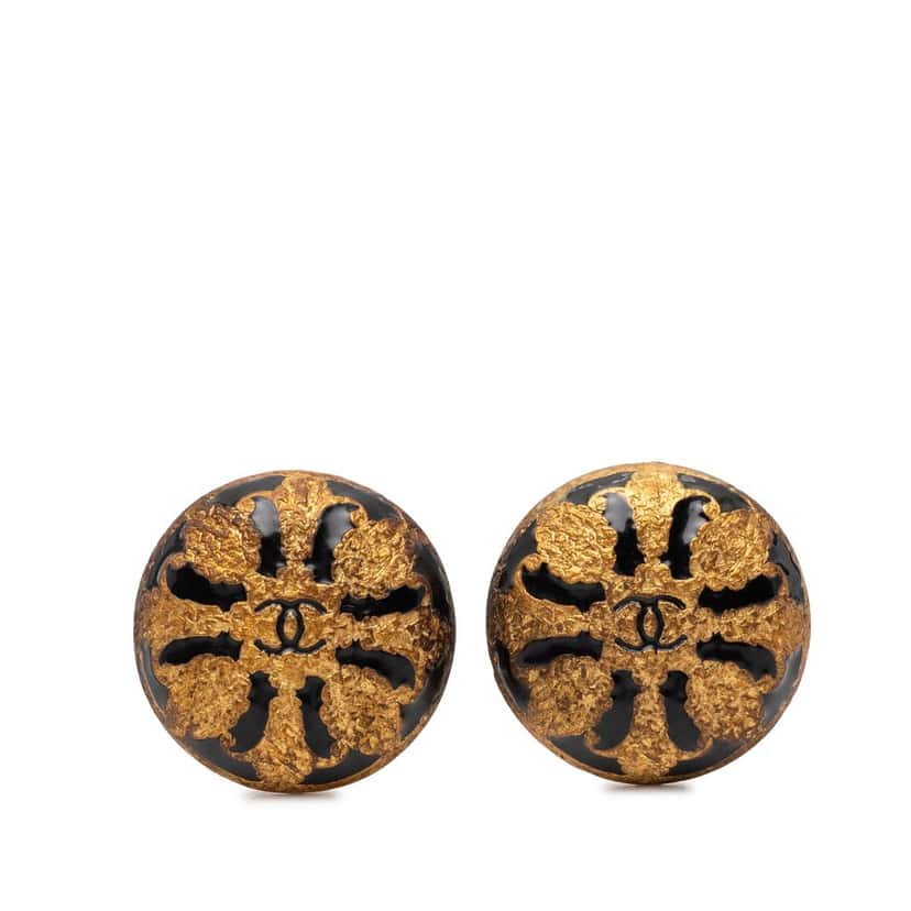 Chanel CC Gold Plated Enamel Clip On Earrings Gold Metal Very good condition - Front View