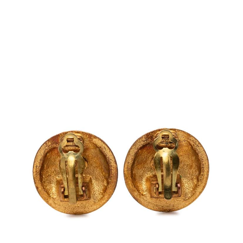 Chanel CC Gold Plated Enamel Clip On Earrings Gold Metal Very good condition - Back View