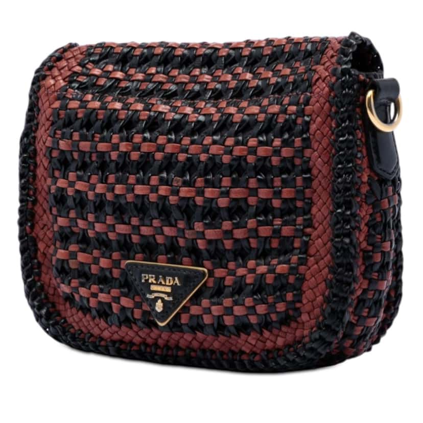 Prada Bicolor Woven Goatskin Madras Crossbody Black Leather Very good condition - Back View