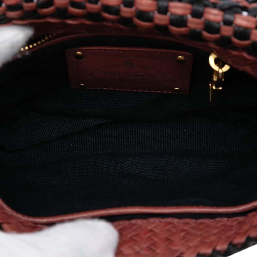 Prada Bicolor Woven Goatskin Madras Crossbody Black Leather Very good condition - Model View