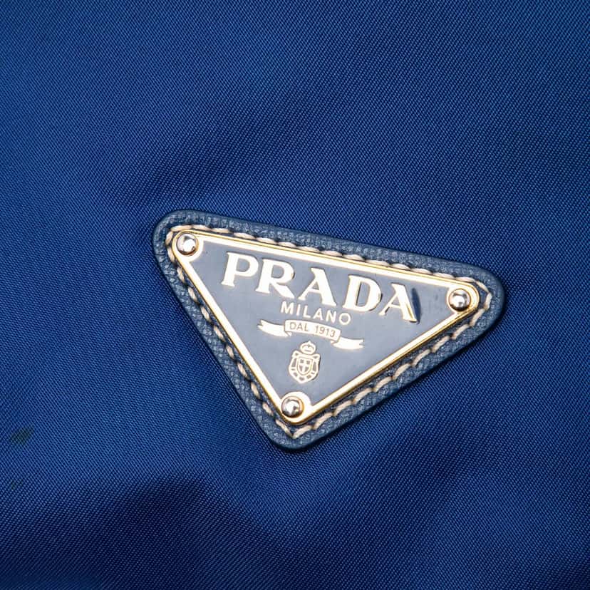 Prada Tessuto Zip Top Convertible Tote Blue Very good condition - Box View