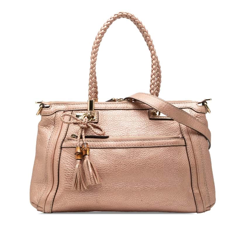 Gucci Metallic Pebbled Calfskin Bella Satchel Pink Leather Very good condition - Front View