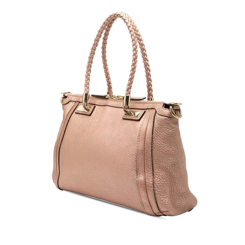 Gucci Metallic Pebbled Calfskin Bella Satchel Pink Leather Very good condition - Back View