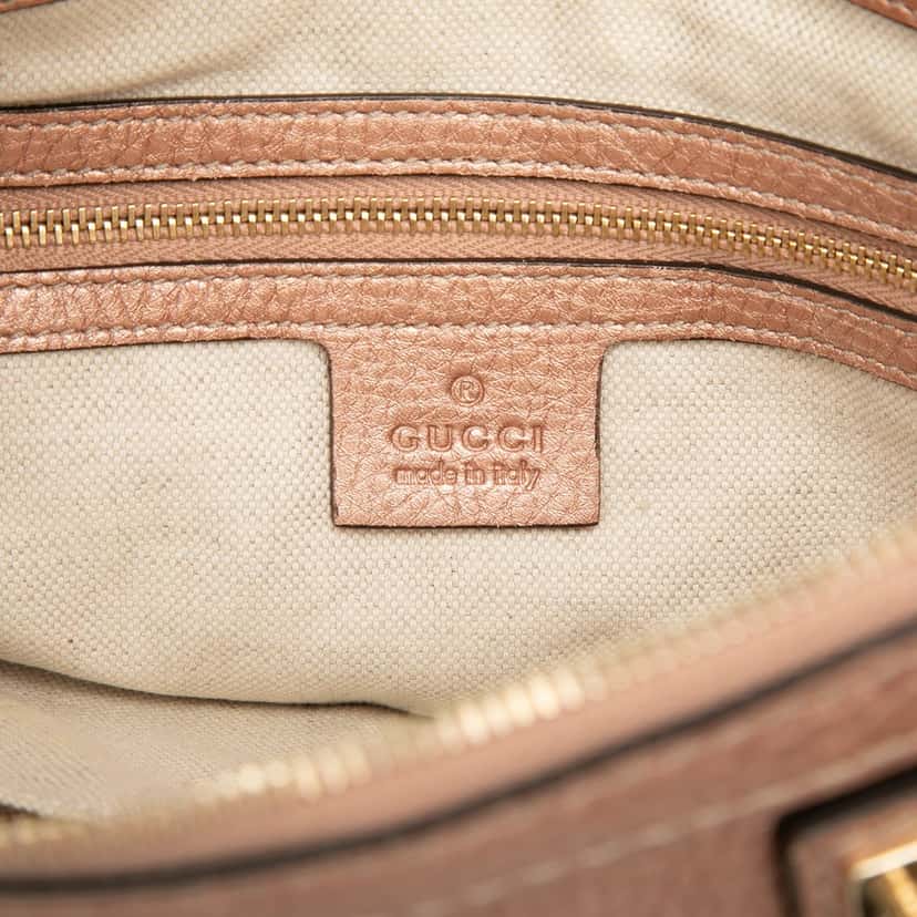 Gucci Metallic Pebbled Calfskin Bella Satchel Pink Leather Very good condition - Box View
