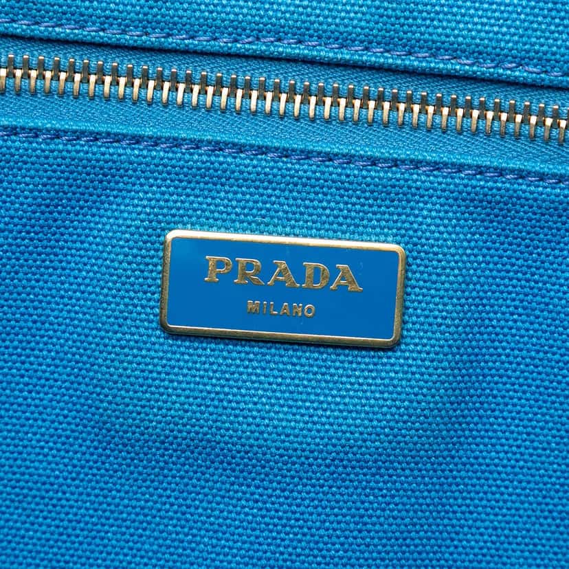 Prada Large Canvas Canapa Logo Satchel Blue Very good condition - Box View