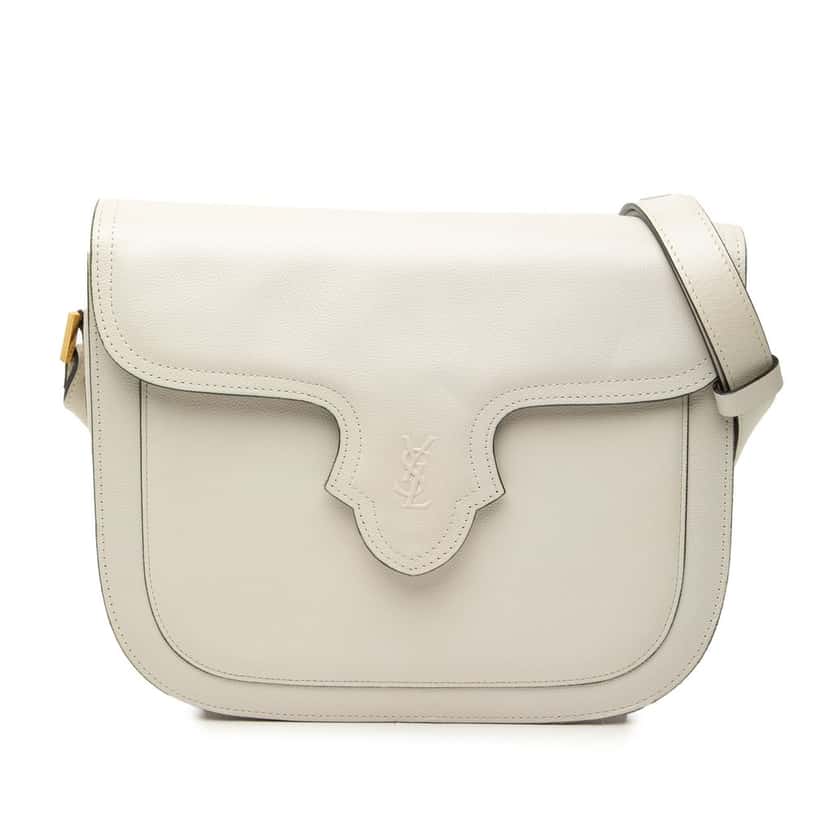 Saint Laurent Embossed Logo Leather Flap Shoulder Bag White Leather Very good condition - Front View