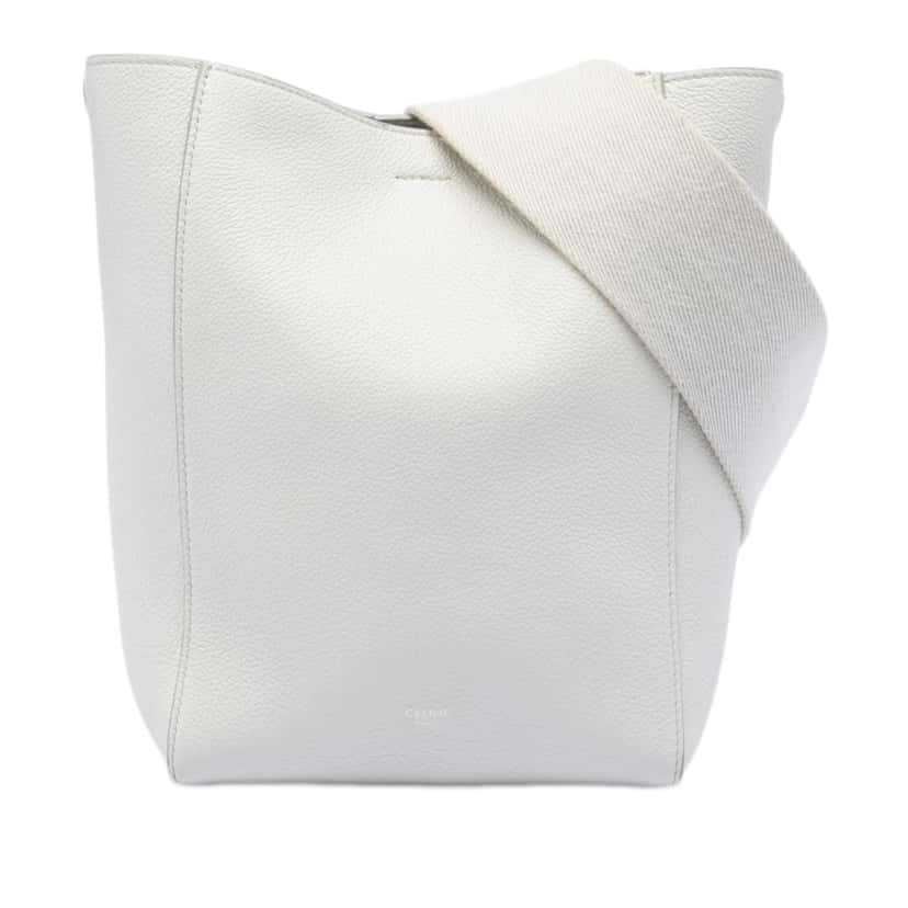 Celine Small Soft Grained Calfskin Seau Sangle Bucket Bag White Leather Very good condition - Front View