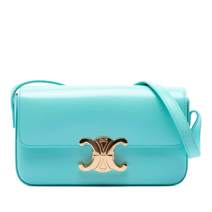 Celine Shiny Calfskin Claude Shoulder Bag Blue Leather Very good condition - Front View