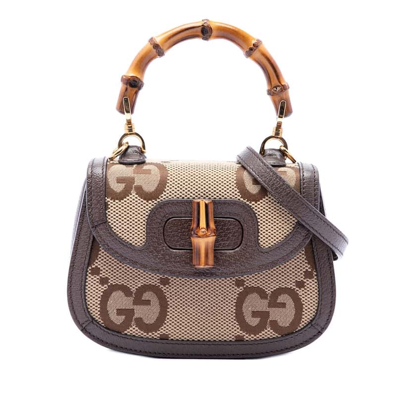 Gucci Mini Jumbo GG Canvas 1947 Bamboo Top Handle Bag