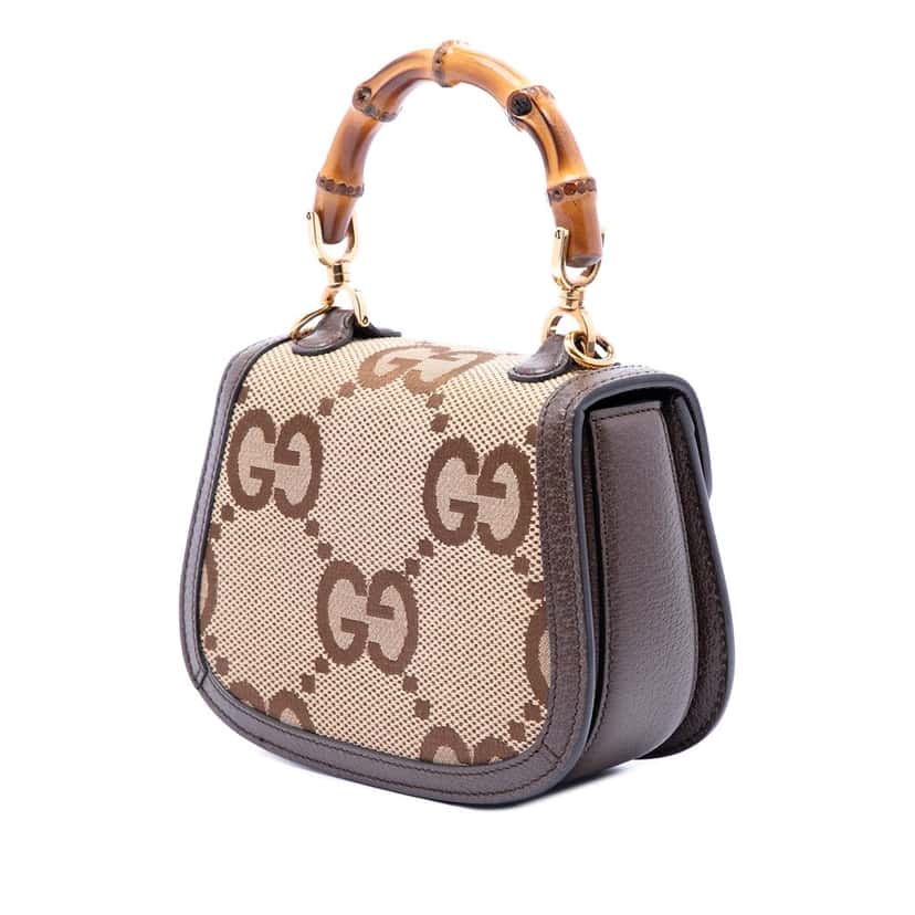Gucci Mini Jumbo GG Canvas 1947 Bamboo Top Handle Bag Beige Very good condition - Back View