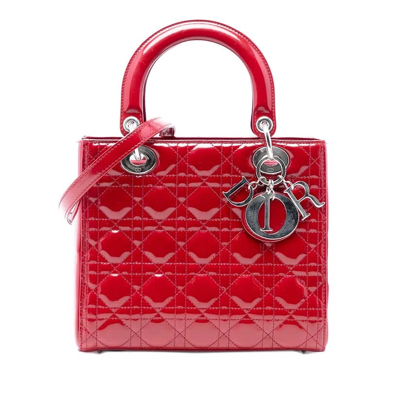 Dior Medium Patent Cannage Lady Dior Red Leather Very good condition - Front View