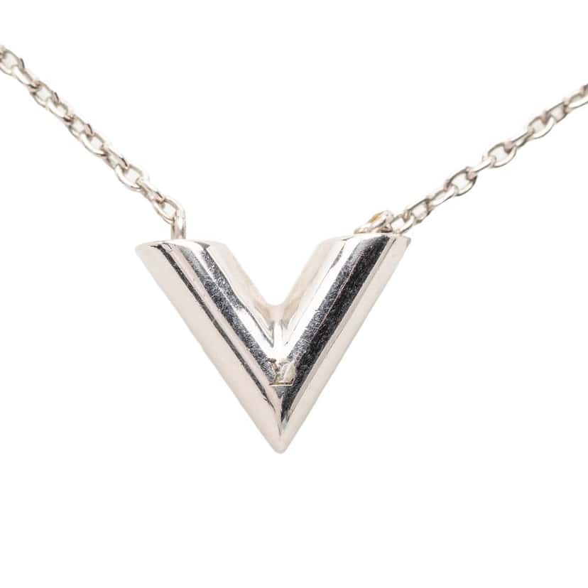 Louis Vuitton Brass Essential V Supple Necklace Silver Metal Very good condition - Back View