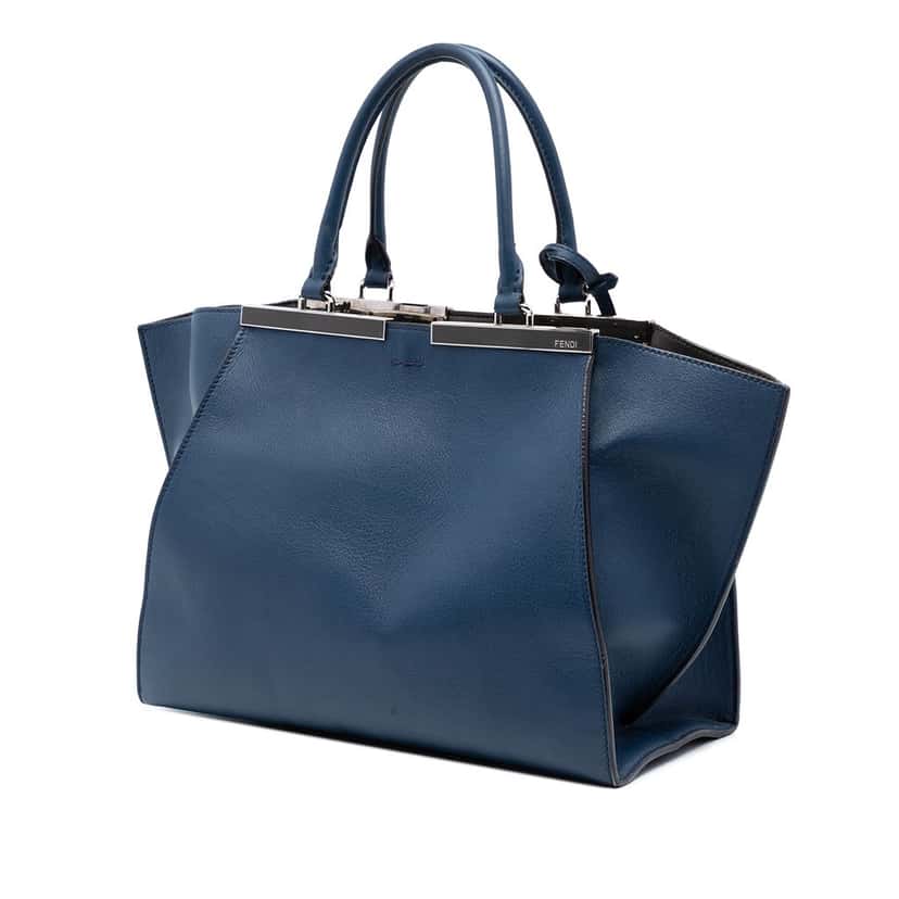 Fendi Medium Calfskin 3Jours Satchel Blue Leather Very good condition - Back View