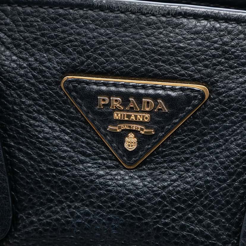 Prada Vitello Daino Front Pocket Open Convertible Tote Black Leather Very good condition - Box View