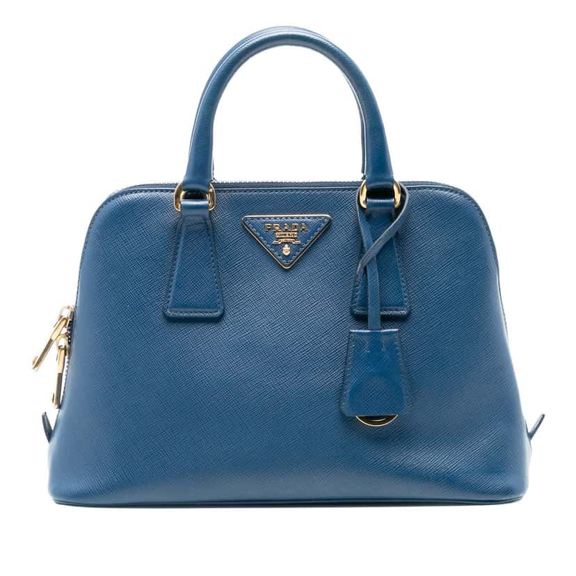 Prada Small Saffiano Lux Promenade Satchel Blue Leather Very good condition - Front View