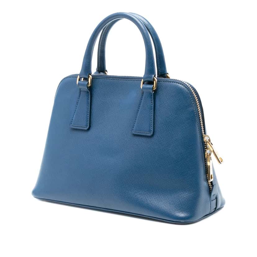 Prada Small Saffiano Lux Promenade Satchel Blue Leather Very good condition - Back View