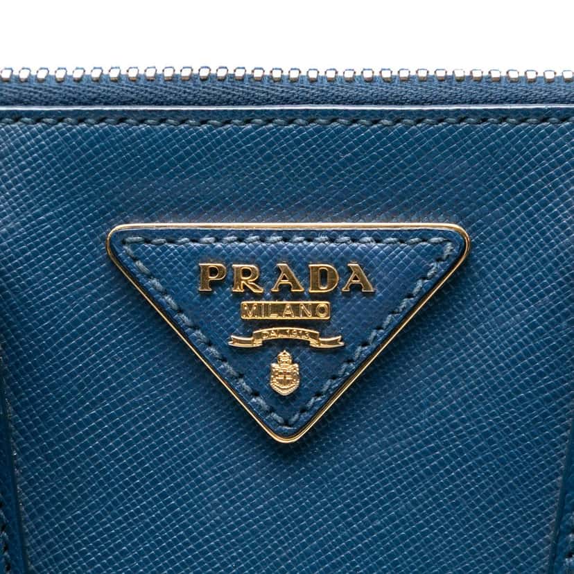 Prada Small Saffiano Lux Promenade Satchel Blue Leather Very good condition - Box View