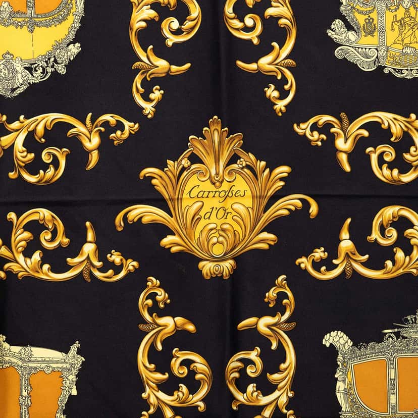 Hermès Carrosses d Or Silk Scarf Yellow Very good condition - Back View