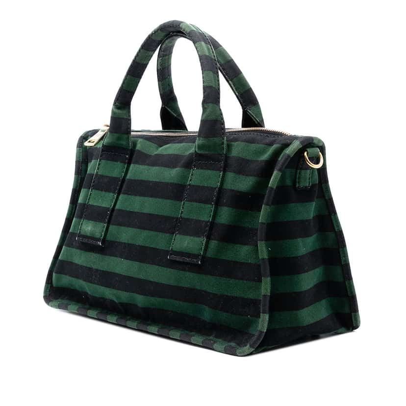 Prada Canvas Canapa Righe Striped Satchel Green Very good condition - Back View