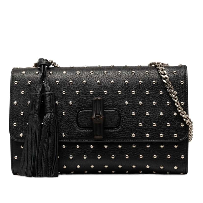 Gucci Medium Studded Leather Miss Bamboo Crossbody Black Leather Very good condition - Front View