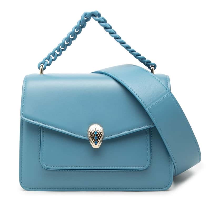 Bvlgari Leather Serpenti Forever Maxi Chain Top Handle Bag Blue Leather Very good condition - Front View