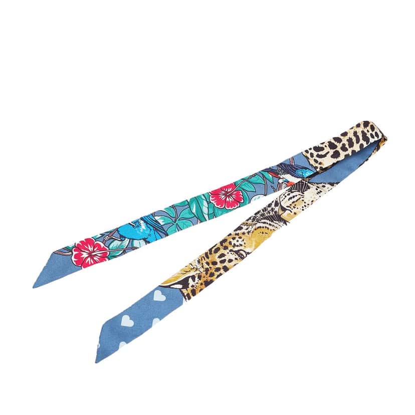 Hermès Jungle Love Love Doll Silk Twilly Scarf Blue Very good condition - Front View