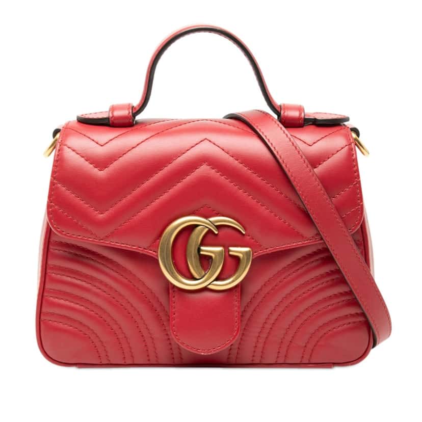 Gucci Mini GG Marmont Matelasse Leather Top Handle Bag Red Leather Very good condition - Front View