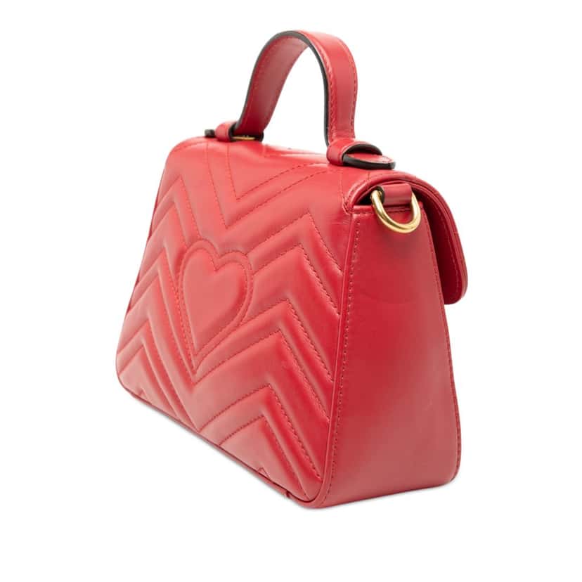 Gucci Mini GG Marmont Matelasse Leather Top Handle Bag Red Leather Very good condition - Back View