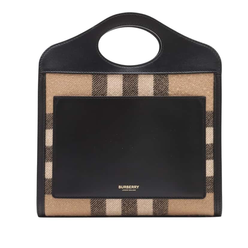 Burberry Mini Exploded Check Wool Pocket Satchel Brown Very good condition - Back View