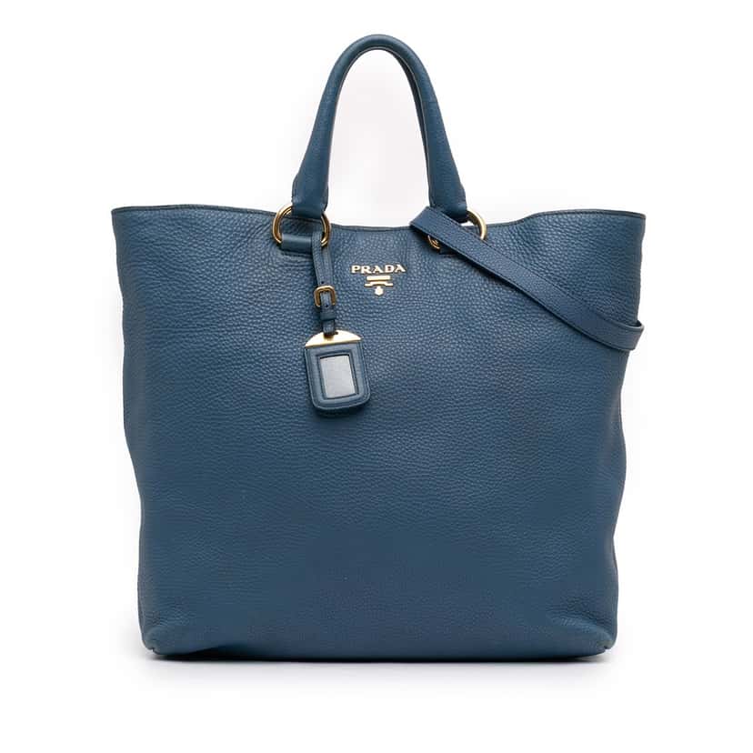 Prada Vitello Daino Open Convertible Tote Blue Leather Very good condition - Front View