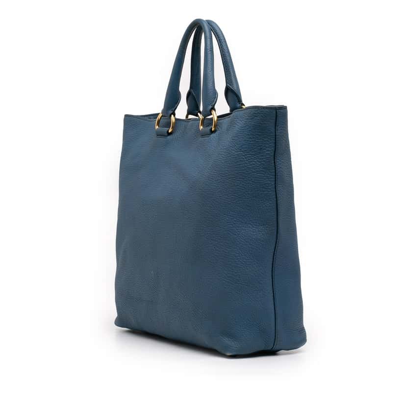 Prada Vitello Daino Open Convertible Tote Blue Leather Very good condition - Back View