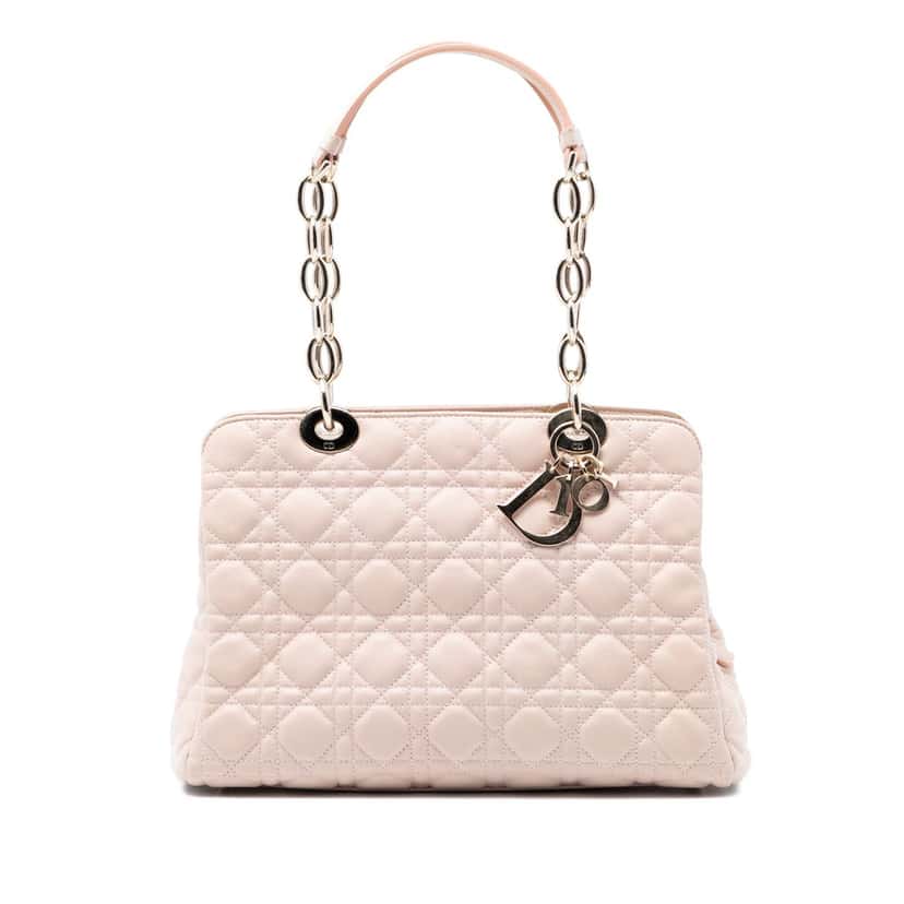 Dior Medium Lambskin Cannage Soft Zipped Lady Dior Shopping Tote Brown Leather Very good condition - Front View