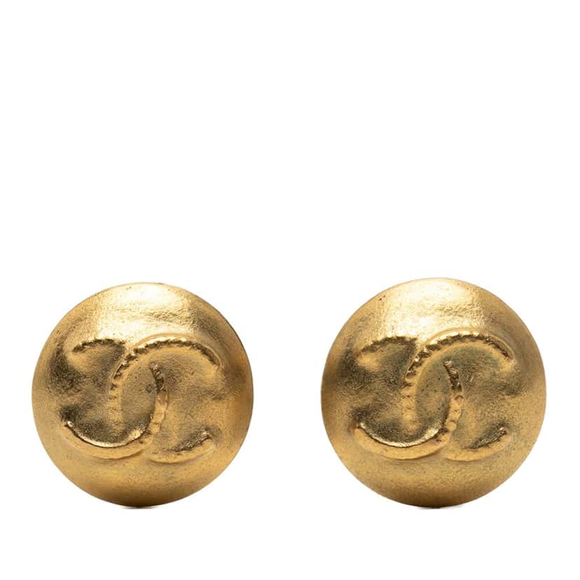 Chanel CC Gold Plated Round Clip on Earrings Gold Metal Very good condition - Front View