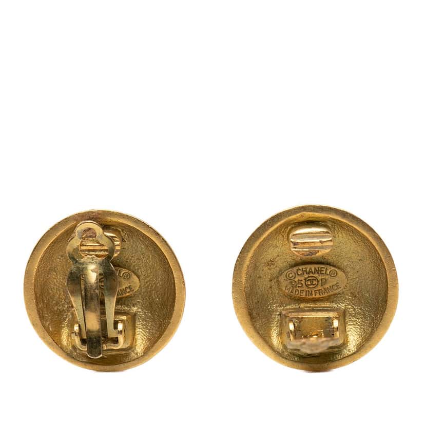 Chanel CC Gold Plated Round Clip on Earrings Gold Metal Very good condition - Inside View