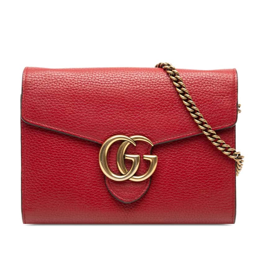 Gucci GG Marmont Leather Wallet on Chain Red Leather Very good condition - Front View