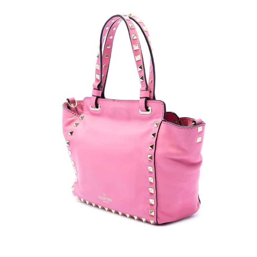 Valentino Mini Leather Rockstud Trapeze Satchel Pink Leather Very good condition - Back View