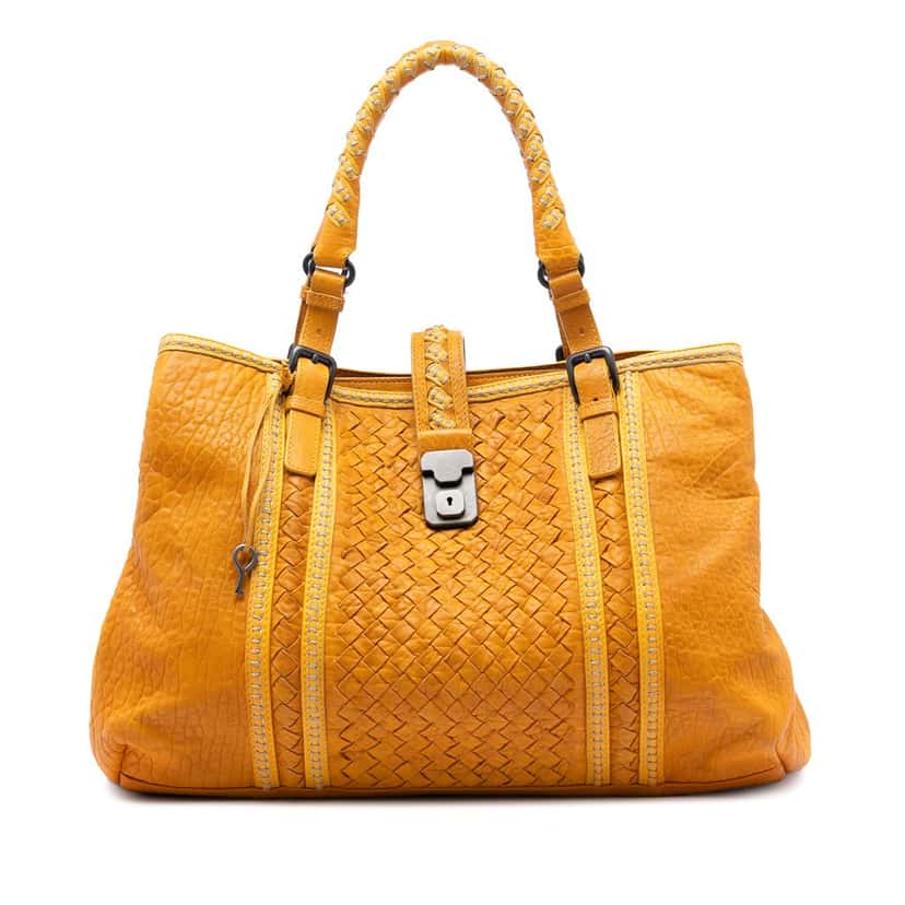 Bottega Veneta Medium Nappa Intrecciato Punto Mocassino Roma Tote Yellow Leather Very good condition - Front View
