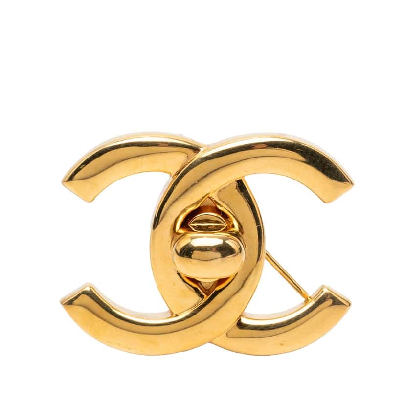 Chanel CC Gold Plated Turn Lock Brooch Gold Metal Very good condition - Front View